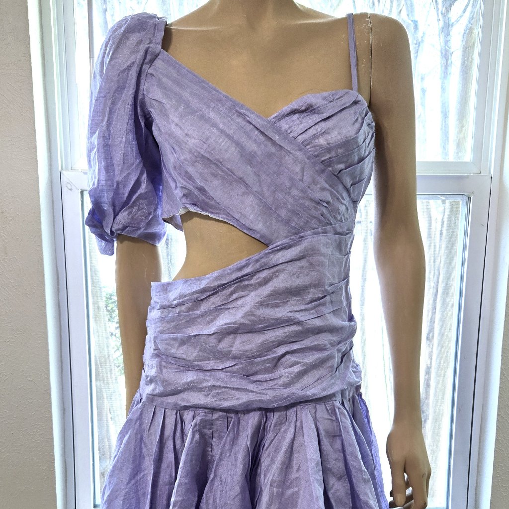 Sandro Paris Cornaline One Sleeve Off Shoulder Linen Lilac Dress Sz 40/8 Us